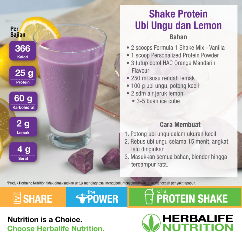 Lengkapi sesi olahraga Anda dengan segelas shake yang nikmat! Nikmati keunikan rasa setelah Anda berolahraga dari resep “Shake Protein Ubi Ungu dan Lemon”, rasa manis alami dari ubi ungu dan lemon yang menyegarkan. . . Nutrisi adalah pilihan. #PilihHerbalifeNutrition . . Nutrition is a Choice. #ChooseHerbalifeNutrition #PowerOfGoodNutrition